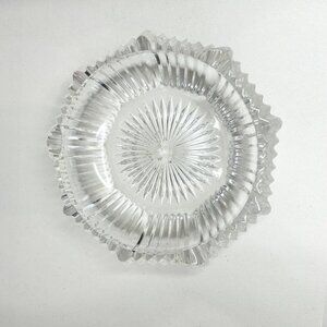 Vintage Large Heavy Crystal Cut Glass Tabletop Ashtray 6" Round Cigarette